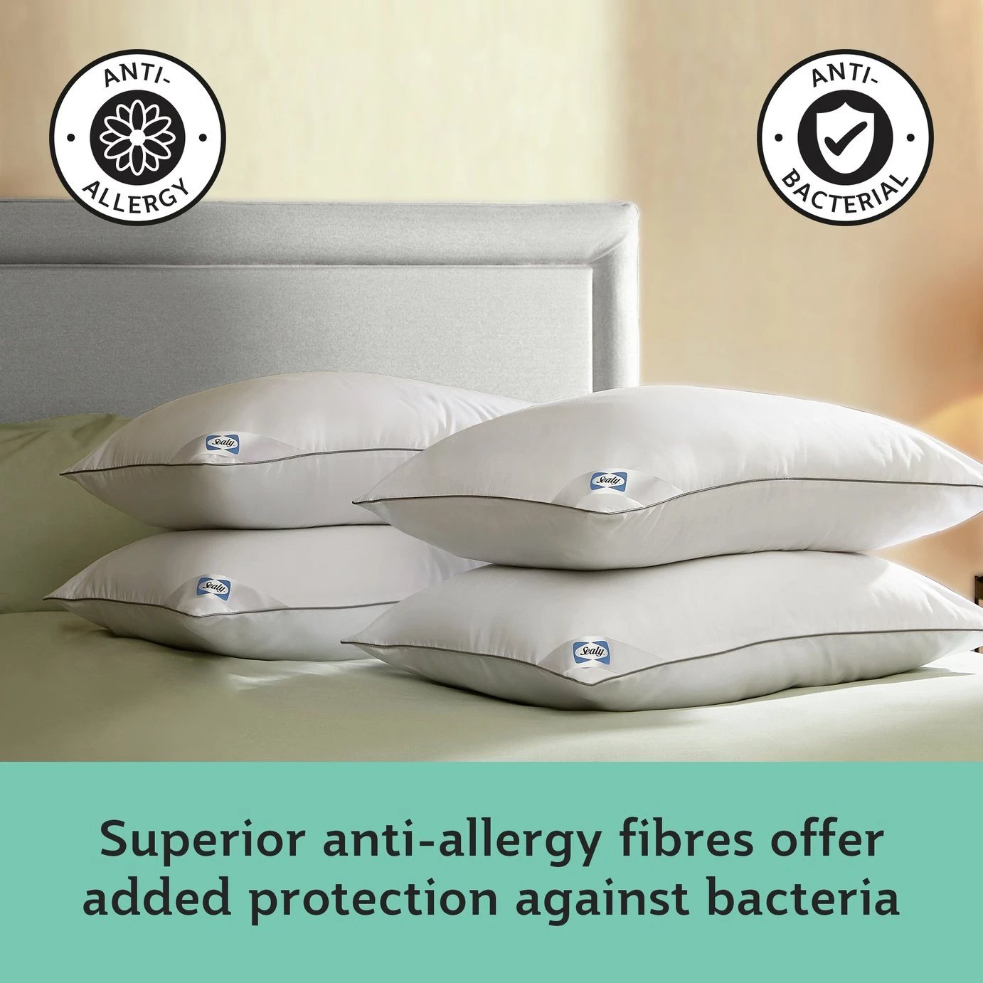 Sealy Anti Allergy Medium Firm Pillow - 4 Pack 4 Sealy Anti Allergy Medium Firm Pillow - 4 Pack - Image 2