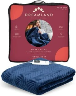 Dreamland Deluxe Velvet Royal Blue Heated Throw - Large -Habitat 3340901 R Z002A