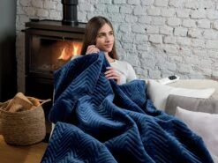 Dreamland Deluxe Velvet Royal Blue Heated Throw - Large -Habitat 3340901 R Z003A