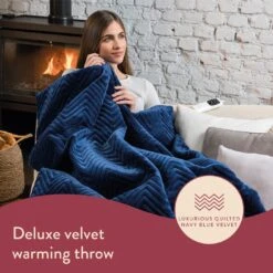 Dreamland Deluxe Velvet Royal Blue Heated Throw - Large -Habitat 3340901 R Z020A