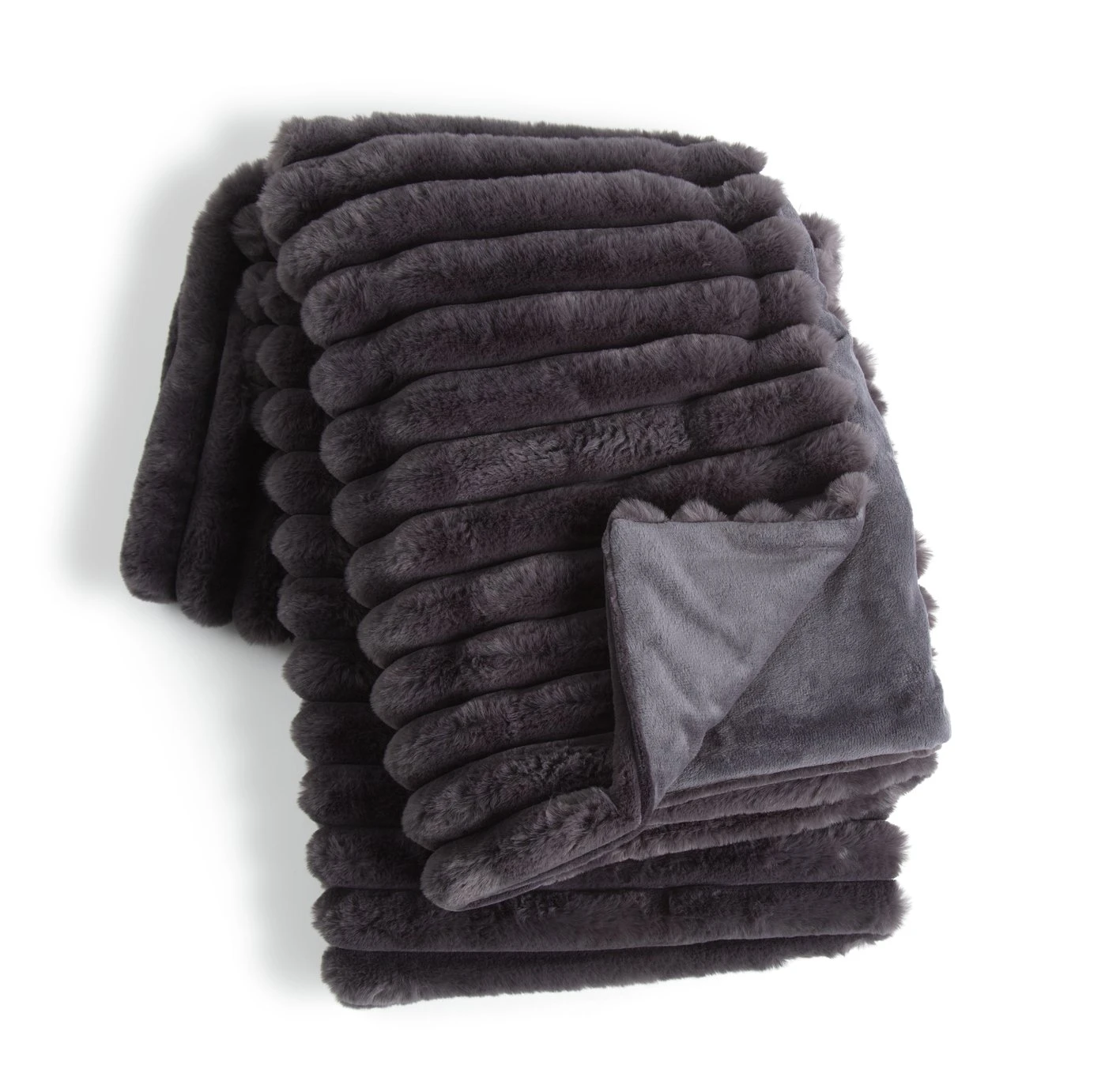 Habitat Ribbed Faux Fur Throw - Charcoal - 125X150cm 3 Habitat Ribbed Faux Fur Throw - Charcoal - 125X150cm