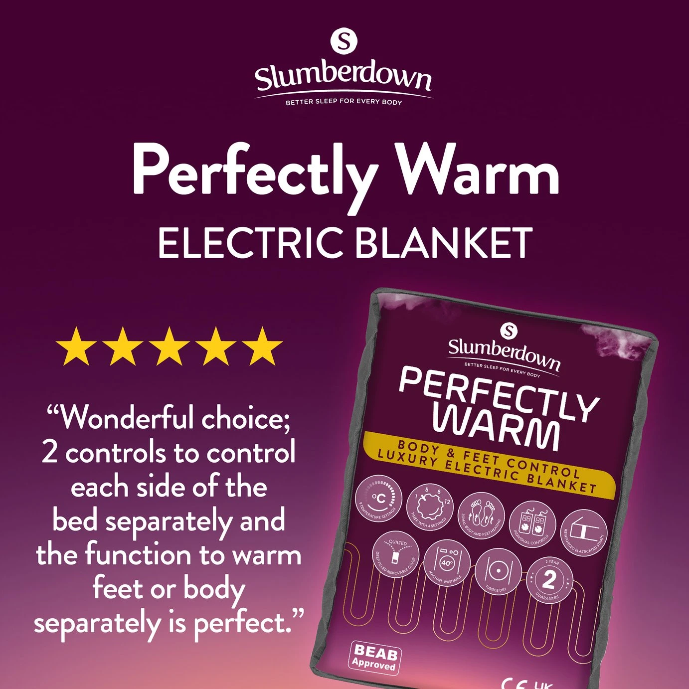 Slumberdown Perfectly Warm Luxury Electric Blanket-King Dual 4 Slumberdown Perfectly Warm Luxury Electric Blanket-King Dual - Image 2