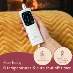 Dreamland Deluxe Velvet Mustard Heated Throw - Large -Habitat 4844994 R Z004A