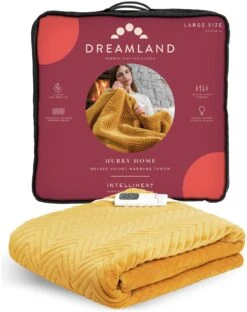 Dreamland Deluxe Velvet Mustard Heated Throw - Large -Habitat 4844994 R Z008A