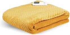 Dreamland Deluxe Velvet Mustard Heated Throw - Large -Habitat 4844994 R Z009A