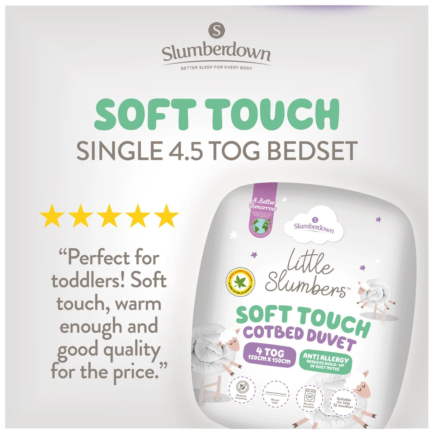 Slumberdown Anti Allergy 4 Tog Kids Duvet - Toddler 4 Slumberdown Anti Allergy 4 Tog Kids Duvet - Toddler - Image 2