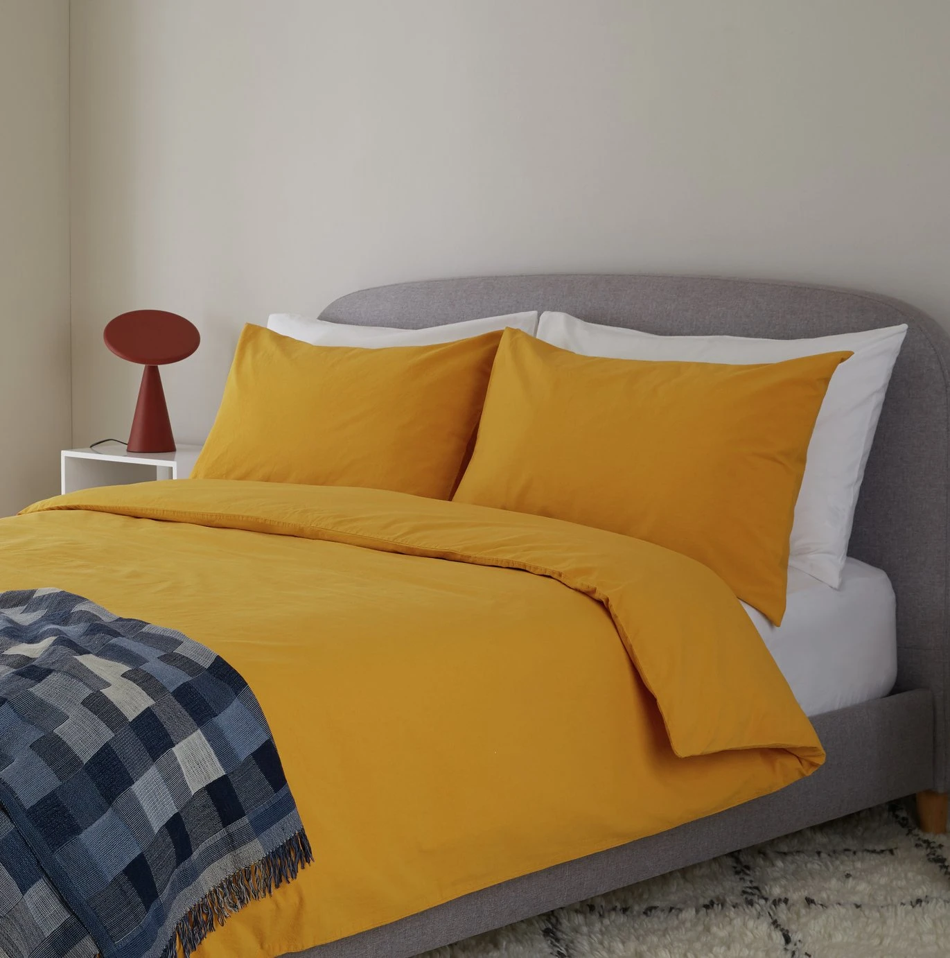 Habitat Stonewashed Cotton Plain Mustard Bedding Set -Double 4 Habitat Stonewashed Cotton Plain Mustard Bedding Set -Double - Image 2
