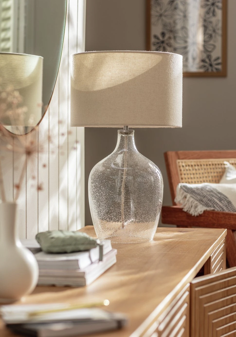 Habitat Abas Glass Table Lamp - Clear & Cream 11 Habitat Abas Glass Table Lamp - Clear & Cream - Image 9