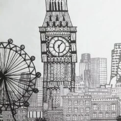 Habitat London Skyline Print Black &White Bedding Set-Single -Habitat 9511026 R Z017A