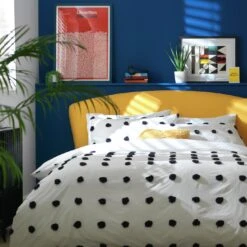 Habitat Cotton Tufted Spot White & Black Bedding Set -Single