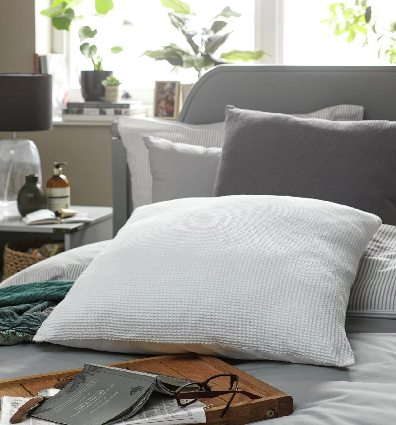 Habitat Waffle Patterned Cushion - White - 59x59cm 4 Habitat Waffle Patterned Cushion - White - 59x59cm - Image 2