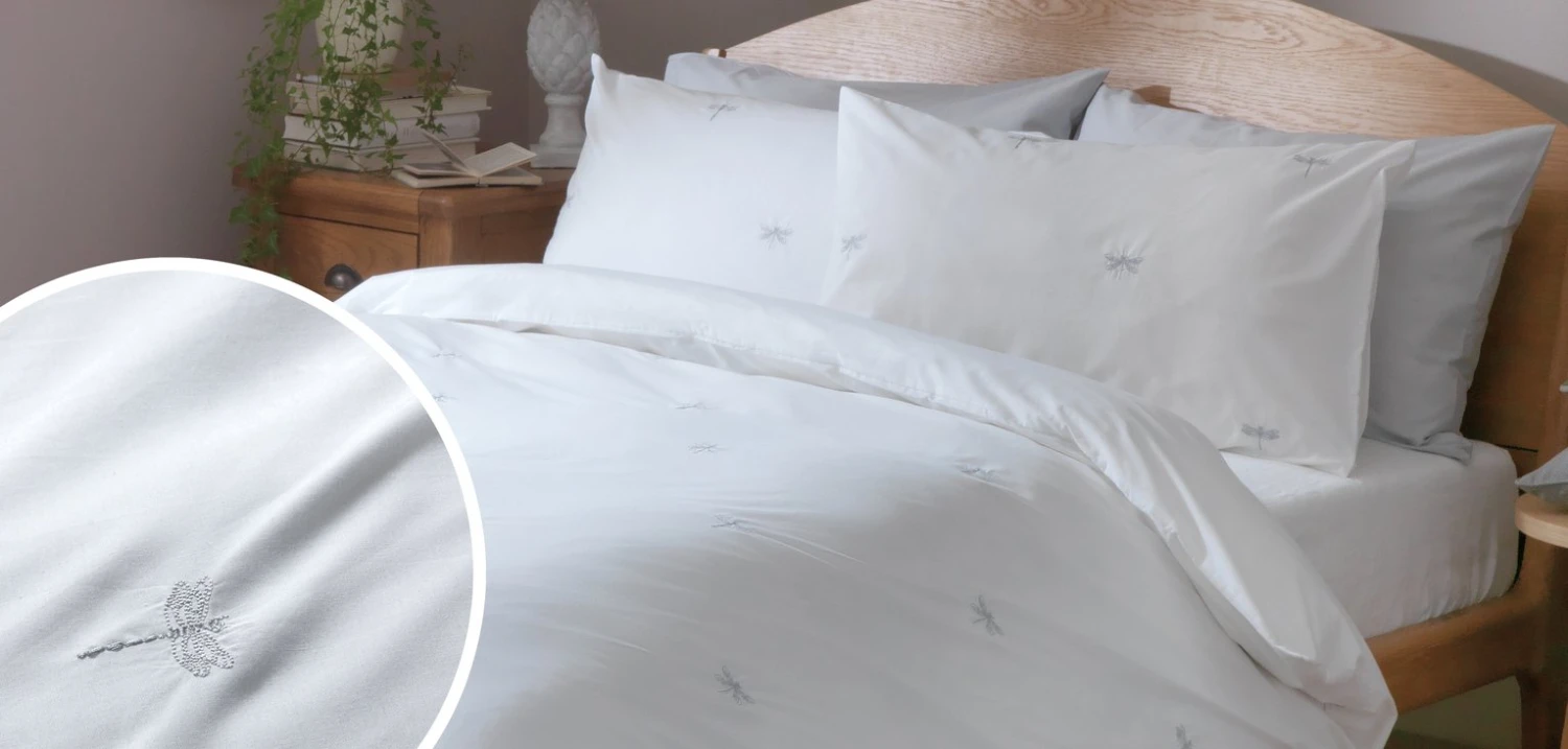 Habitat Dragonfly Embroidered White Bedding Set - Single 7 Habitat Dragonfly Embroidered White Bedding Set - Single - Image 5
