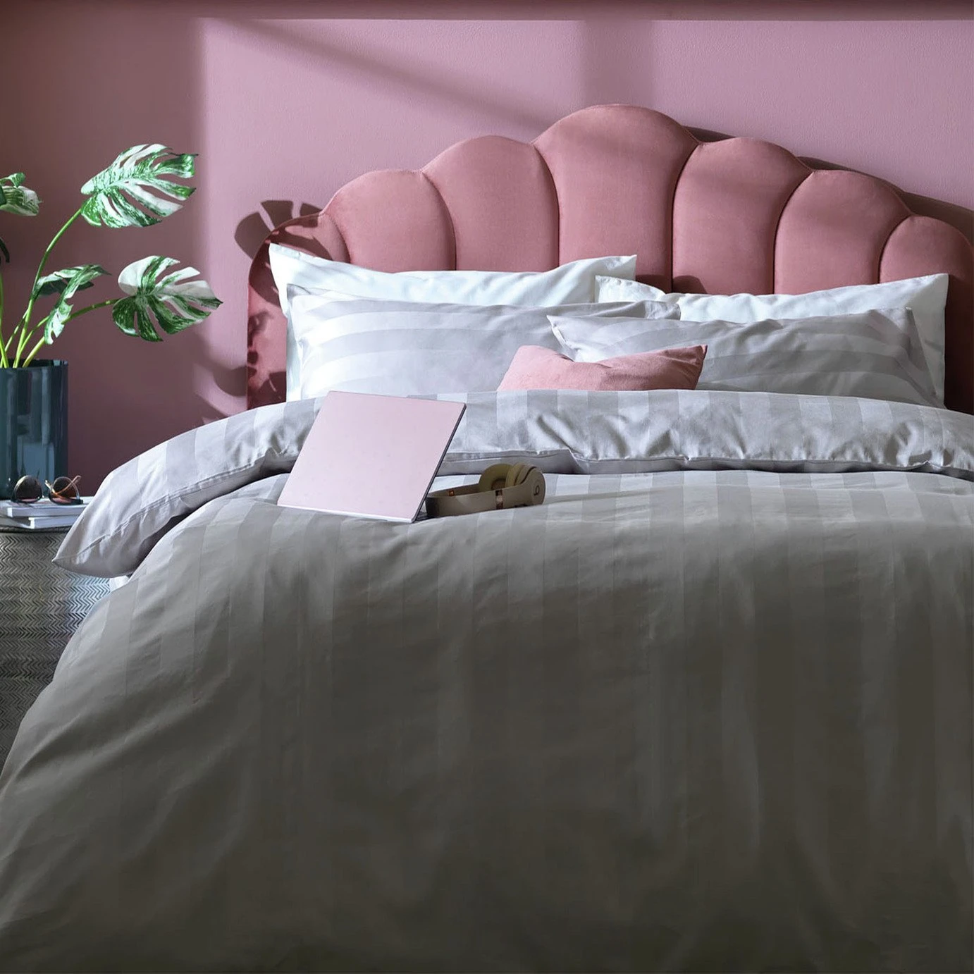 Habitat Cotton 400TC Sateen Stripe Grey Bedding Set - Double 3 Habitat Cotton 400TC Sateen Stripe Grey Bedding Set - Double