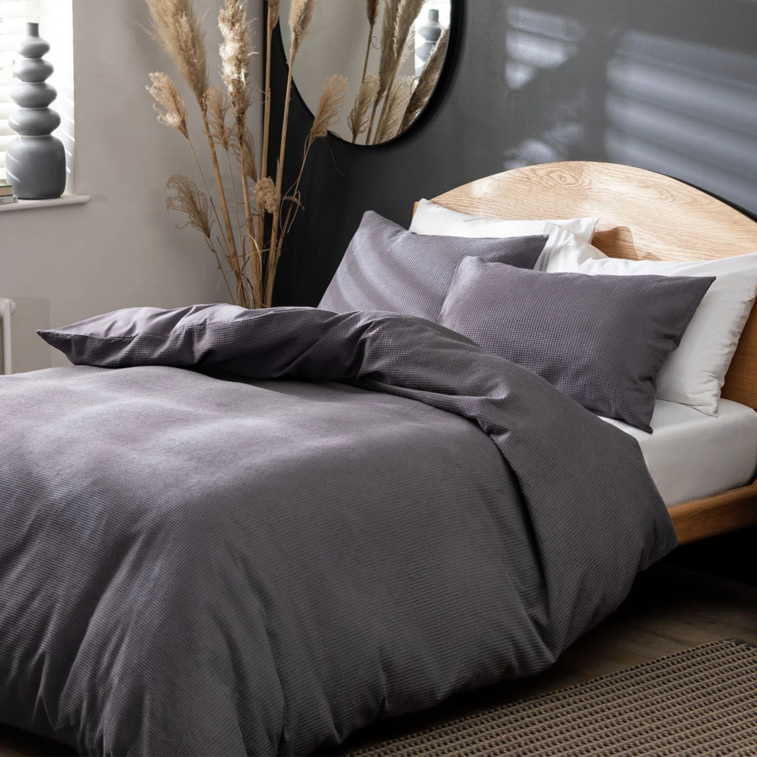 Habitat Cotton Waffle Plain Charcoal Bedding Set - Single 3 Habitat Cotton Waffle Plain Charcoal Bedding Set - Single